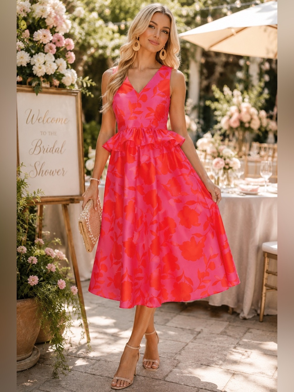 Kate Spade x Target Red Floral Midi Dress 💕 Bridal Shower Guest Garden Party
